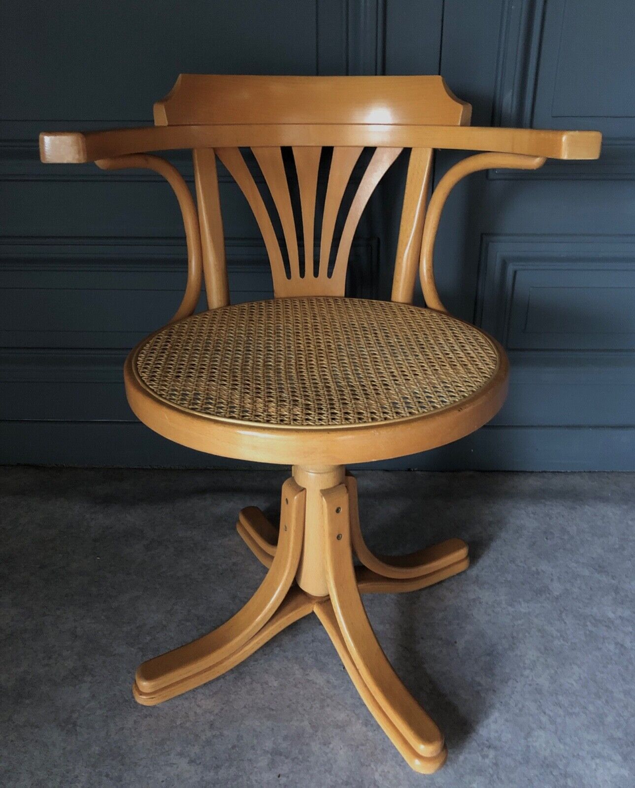 Armchair american turning desk wood hanger chene clair 1960 cannage