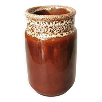 Vase vintage en céramique KIL, Yougoslavie : émail brun moucheté, pot rustique des années 1970