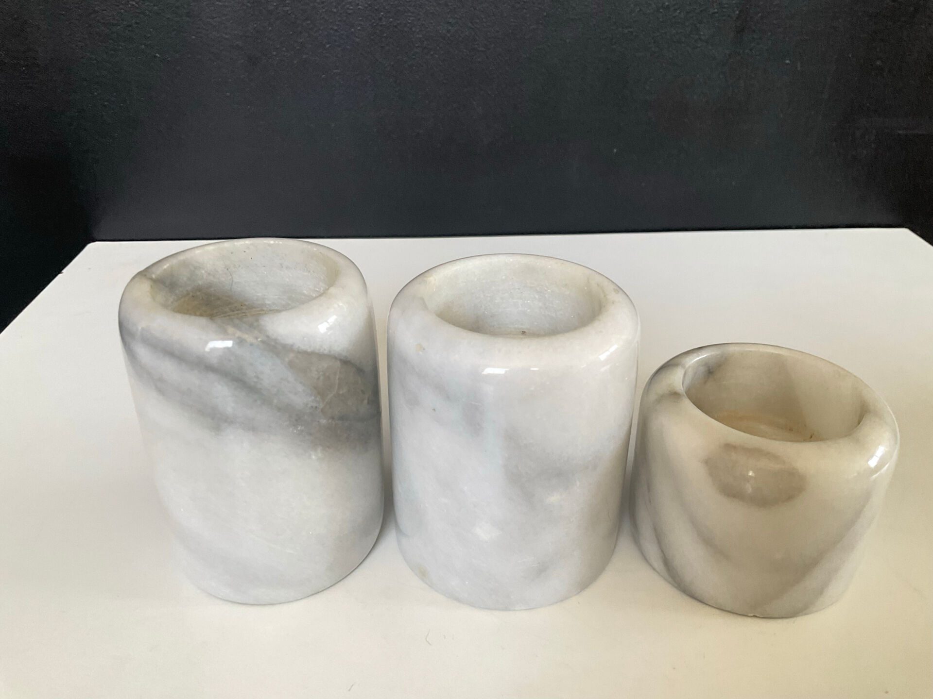 Vintage marble candle holder trio