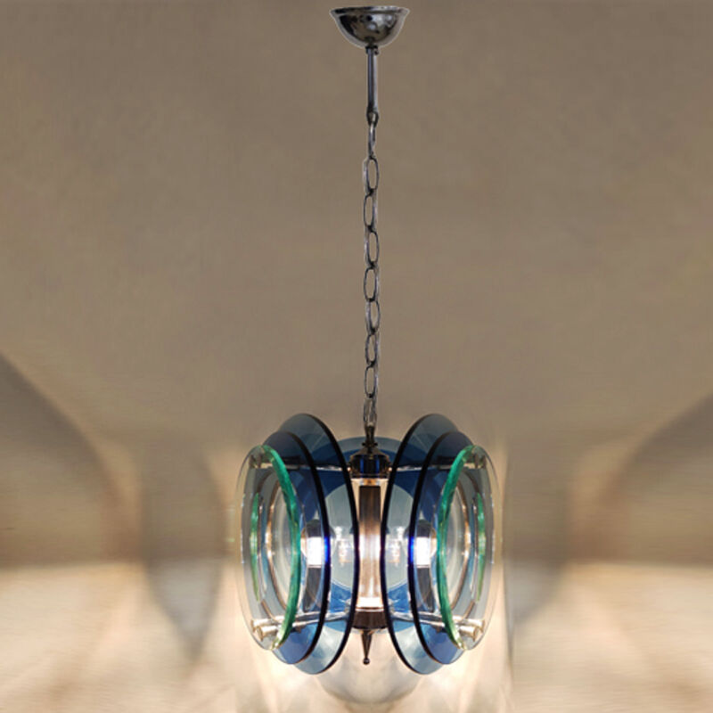 1970s gorgeous blue and green chandelier by veca. made in italy