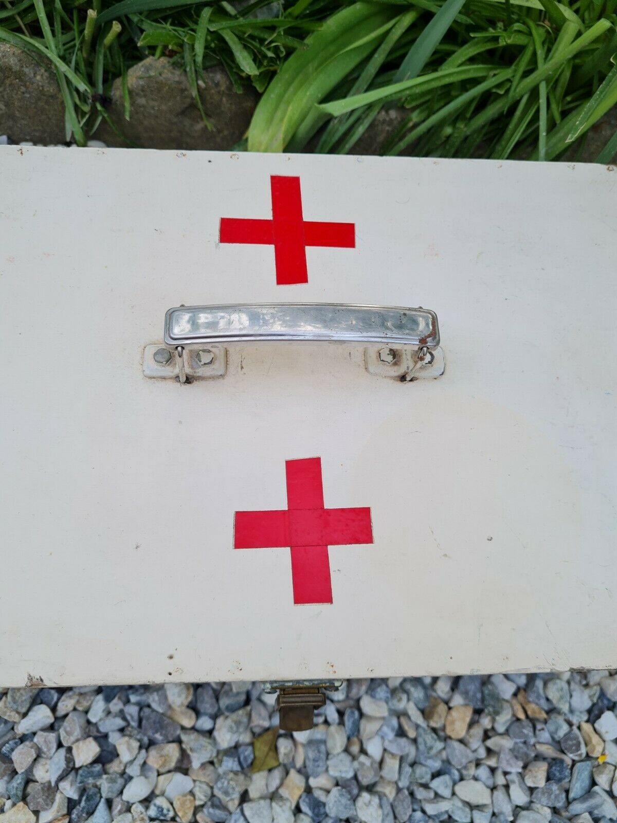 Portable pharmacy box made of vintage wood