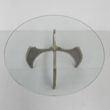 Bronze Brutalist coffee table with glass top