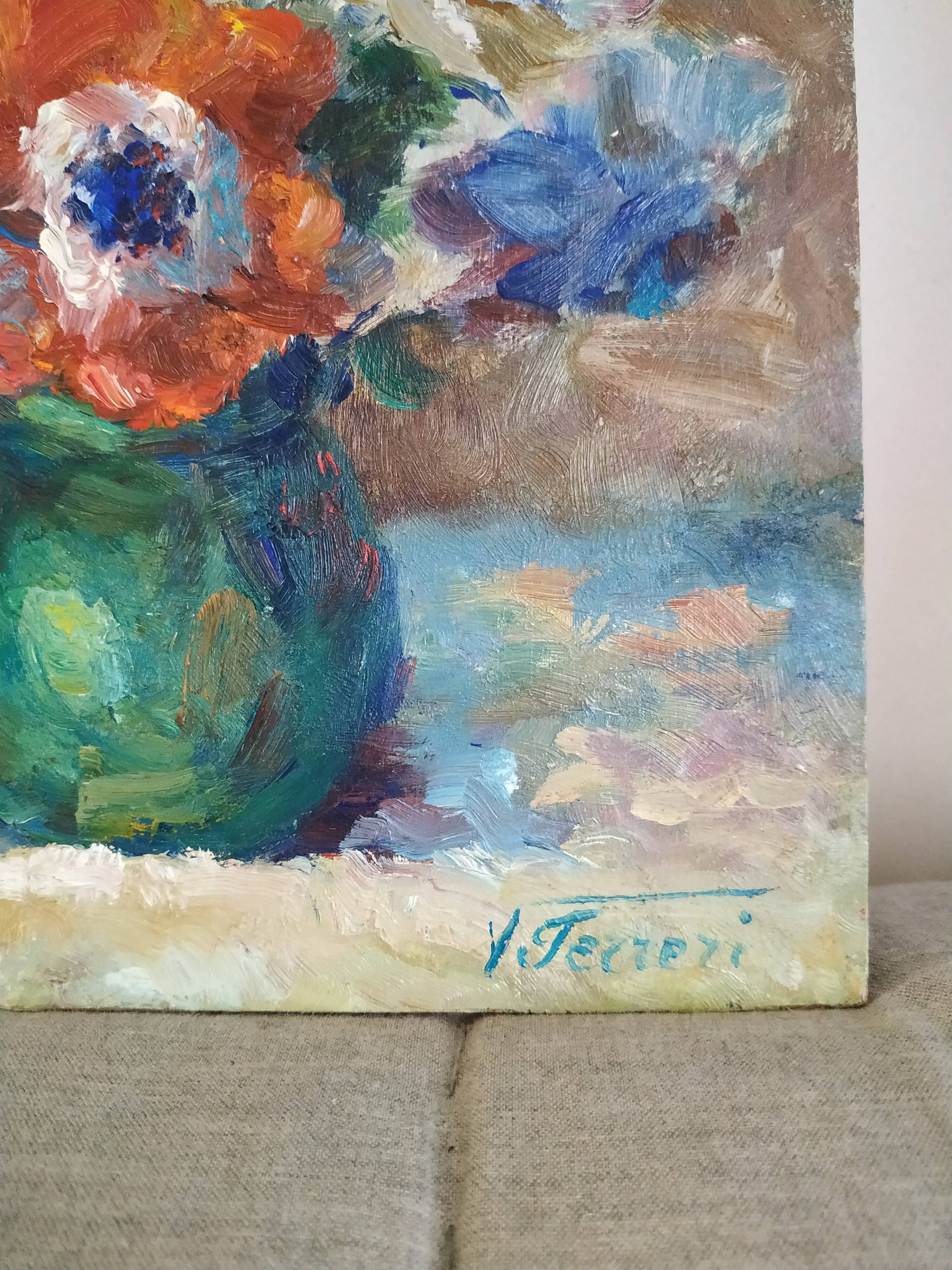 Victor Ferreri's bouquet of anemones oil on panel