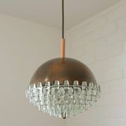 1/4 Vintage glass pendant light / brutalist copper bar lamps  MCM 1970s