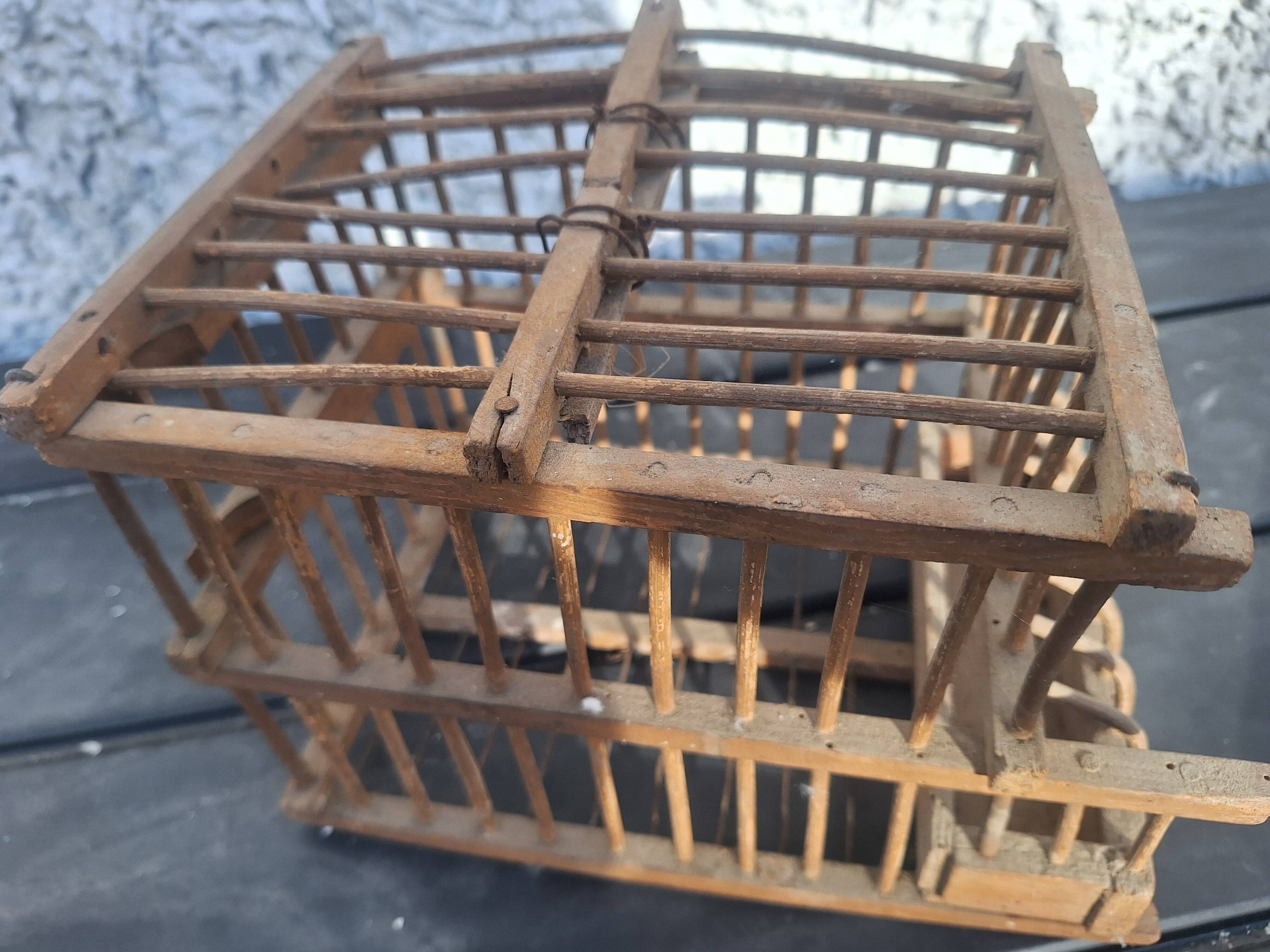 Old wooden bird transport cage