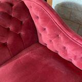 Chesterfield daybed in raspberry red velvet left side