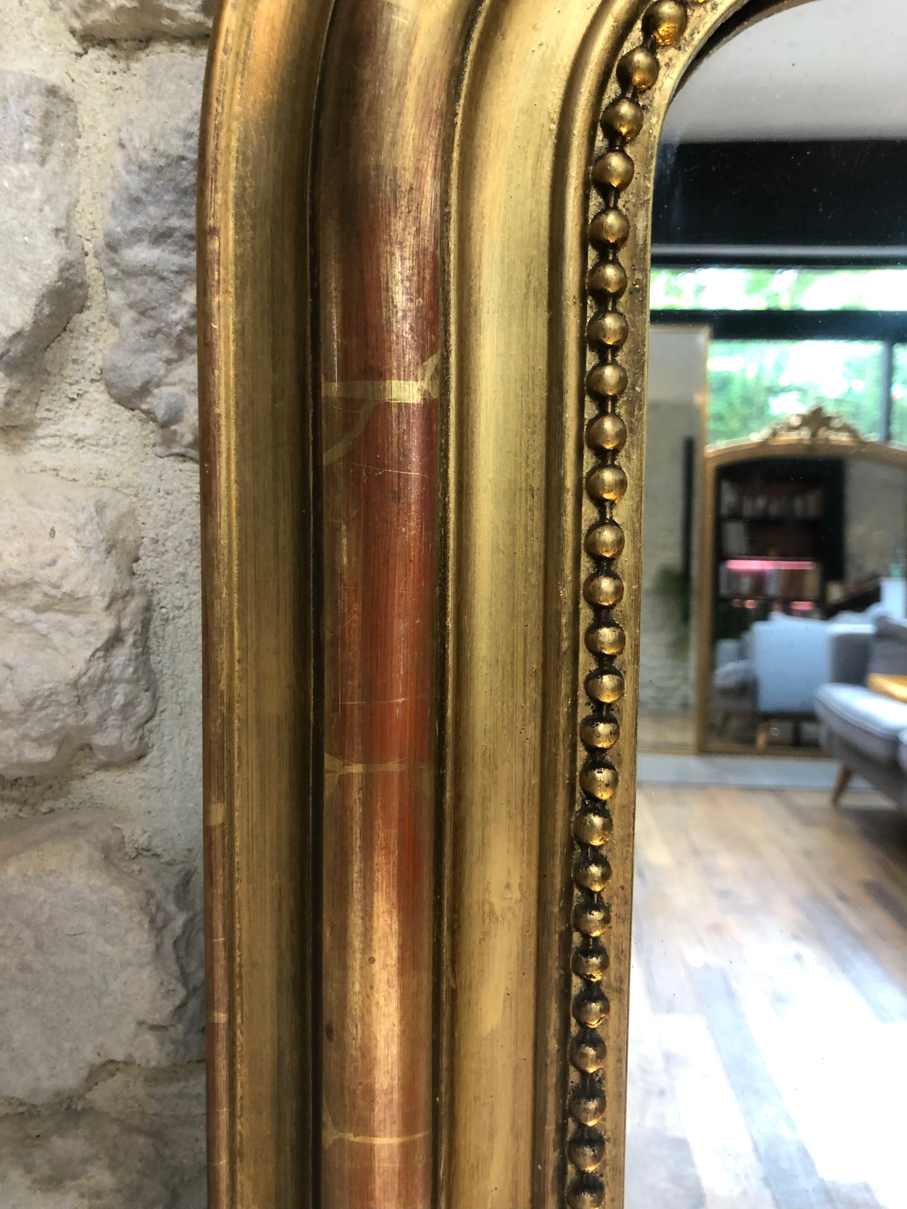 Louis-Philippe pearl mirror, presence gilding with gold leaf, mercury ice 127cm/74,5cm