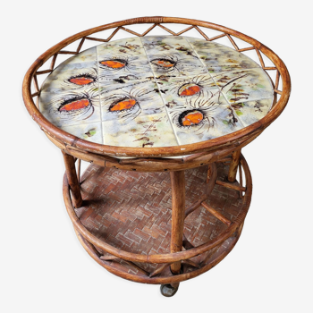 Chaffin rattan rolling serving table