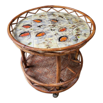 Chaffin rattan rolling serving table