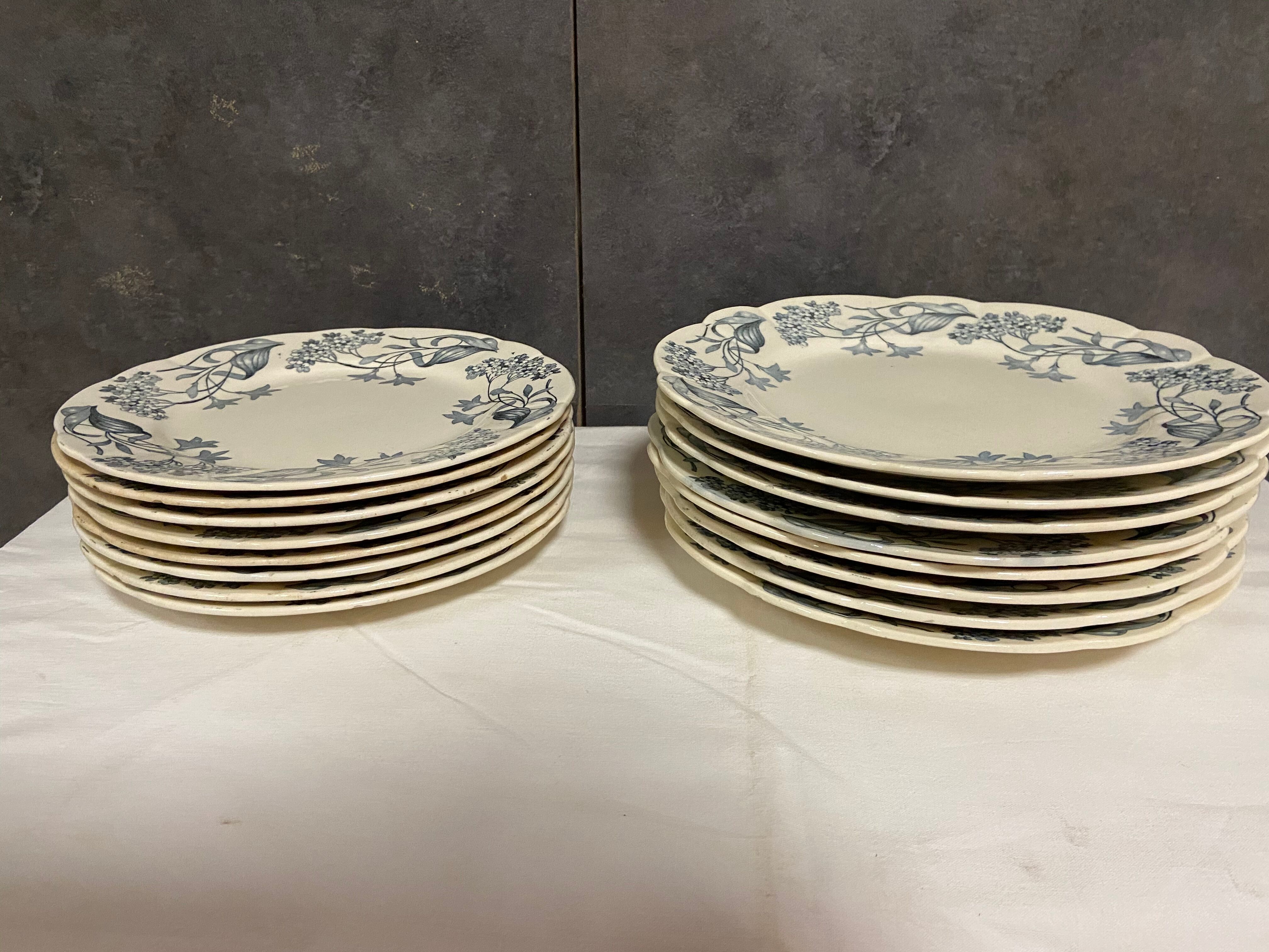 Lot 8 flat plates and 8 desserts 1900 art nouveau Longchamp