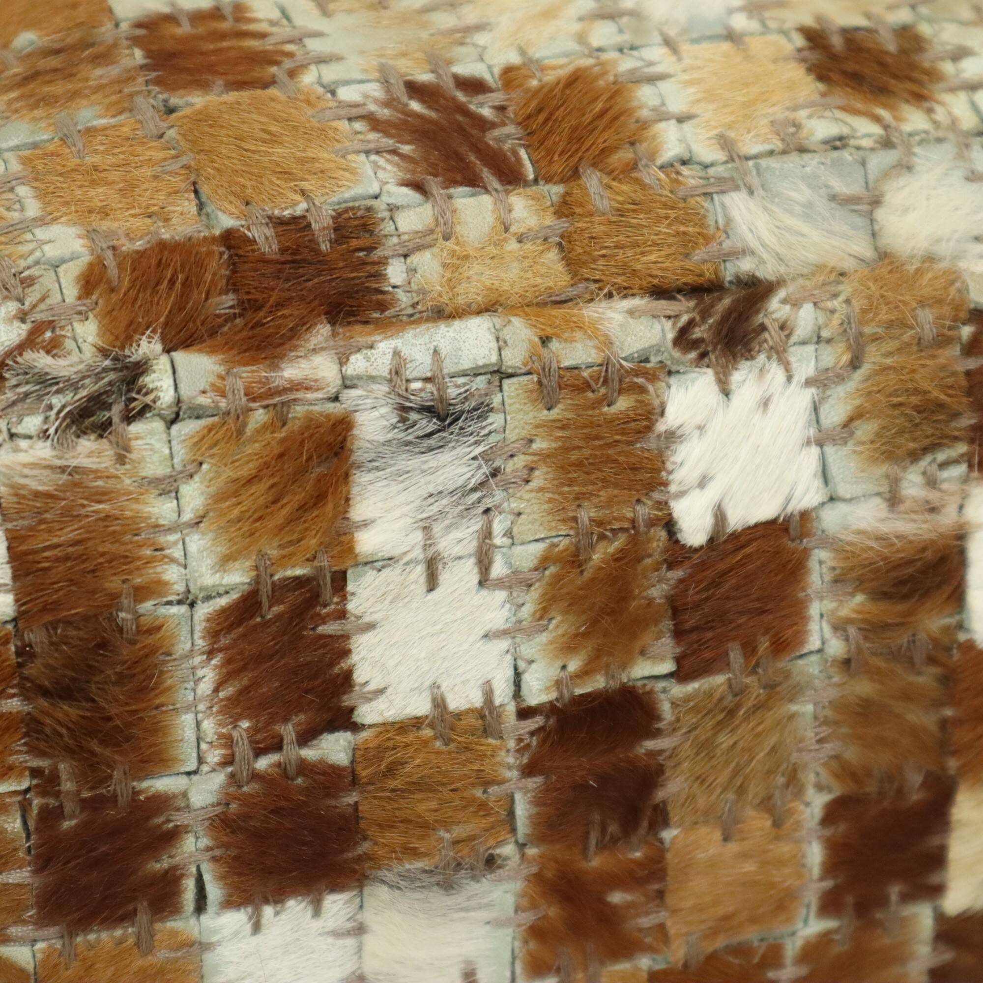 Vintage Square Pouf Goat Leather Patchwork Mosaic Pattern