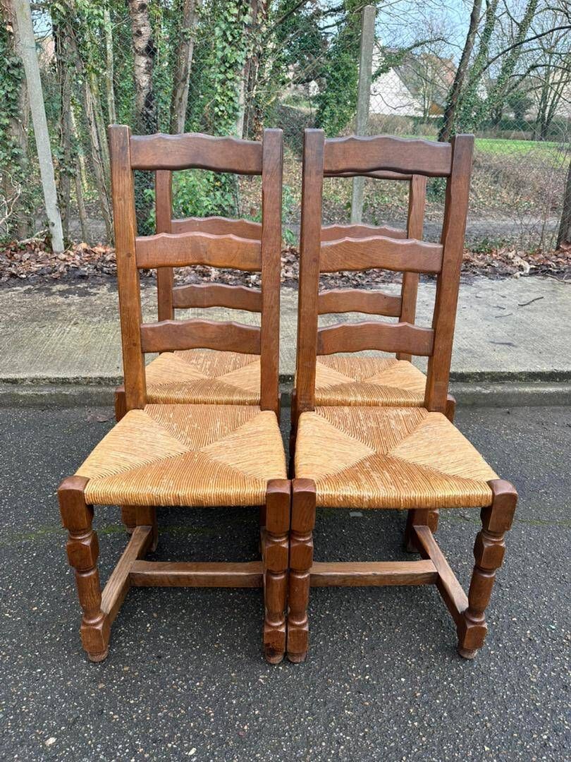 4 dining chairs made of solid wood with straw seats, farmhouse style, medium oak, 20th century, 110cm.