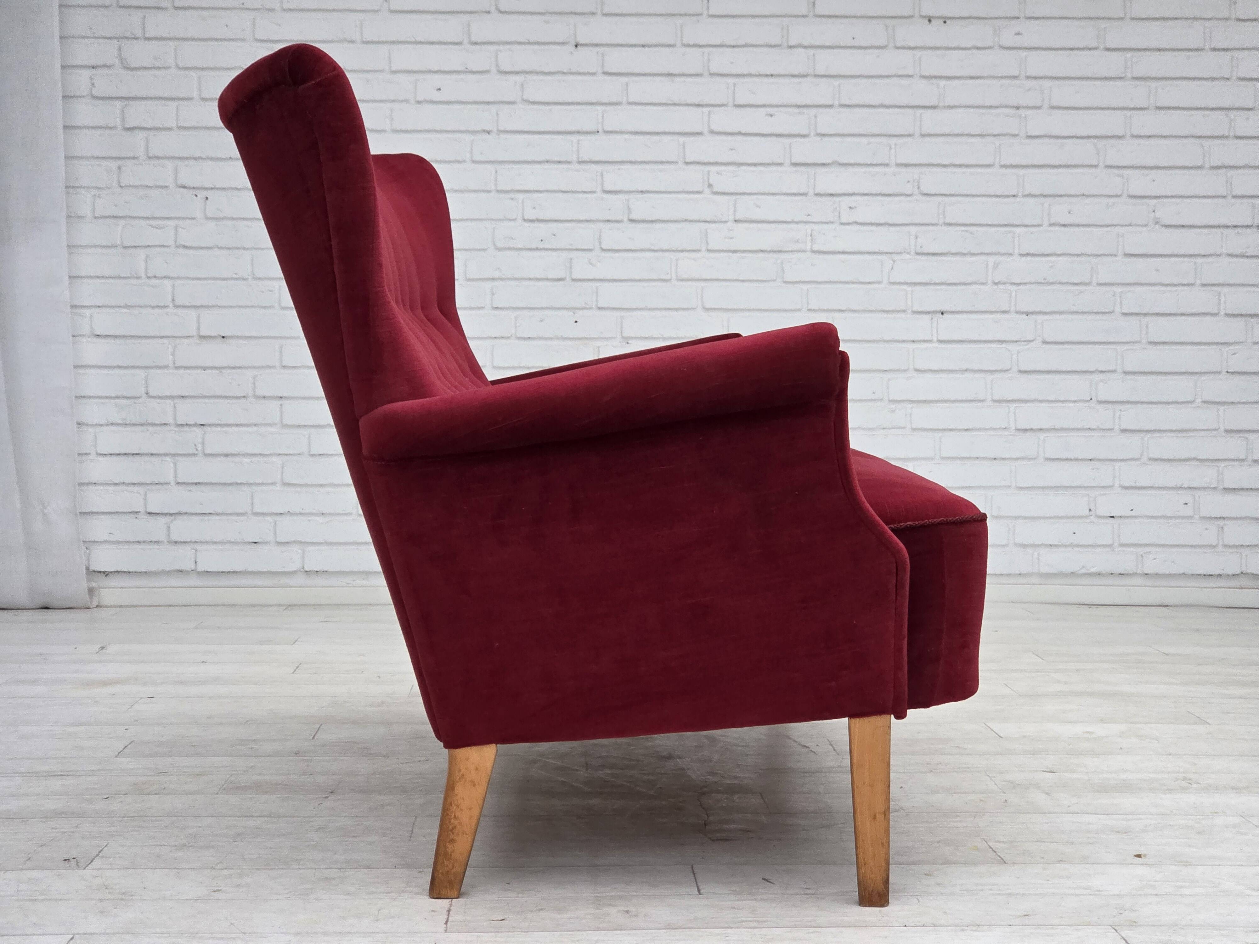 1960s, Swedish 2-seater sofa by Dux Sweden, furniture velour, ash wood.