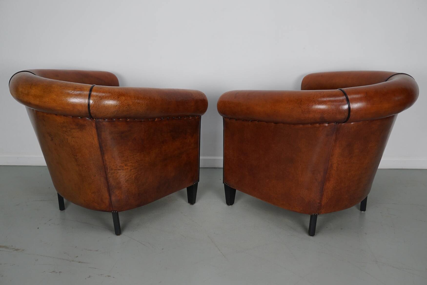 Vintage Dutch Cognac Colored Leather Club Chair, Set of 2