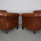 Vintage Dutch Cognac Colored Leather Club Chair, Set of 2