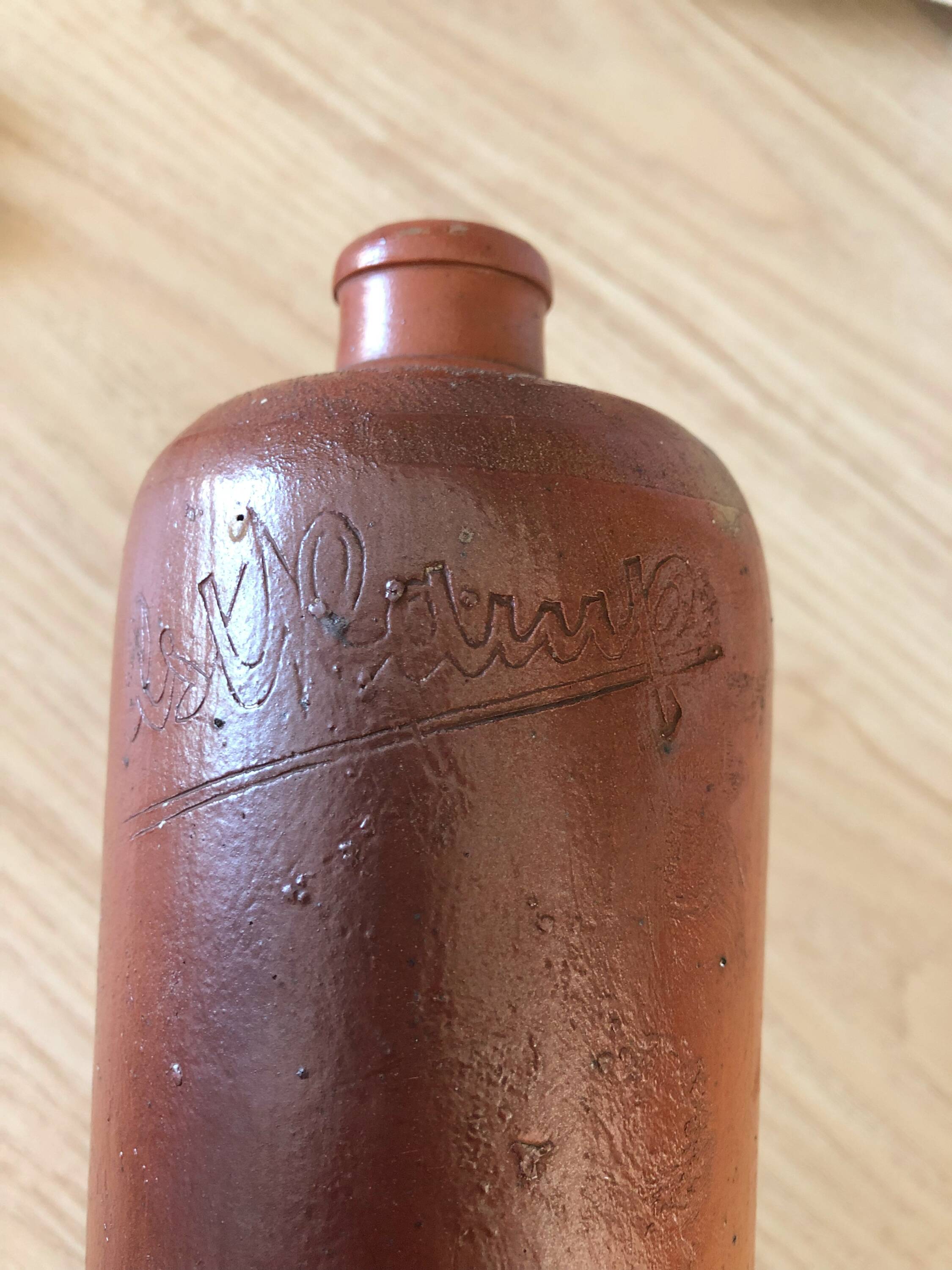 Set of 5 antique glazed stoneware bottles