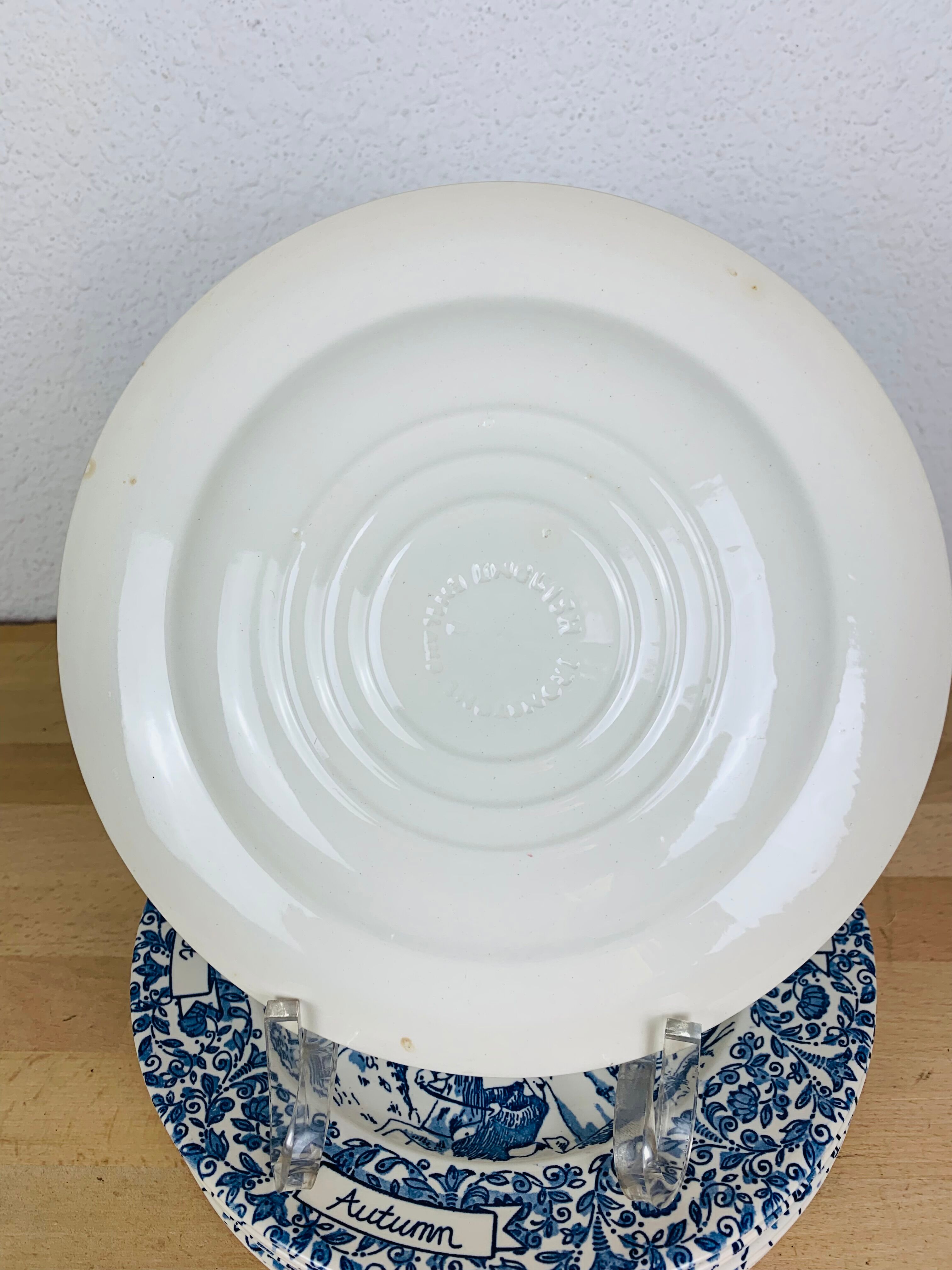 8 assiettes terre de fer anglaises bleues "automne" England ironstone