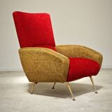 Red and mustard yellow fabric armchair in 1970s style