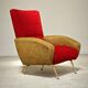 Red and mustard yellow fabric armchair in 1970s style