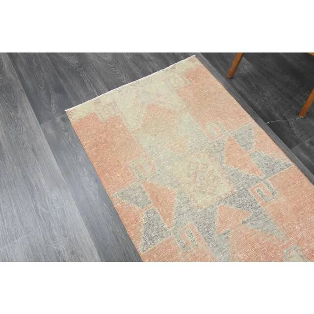 1970s Turkish Oushak Handmade Wool Cotton Orange Runner Rug 81x265