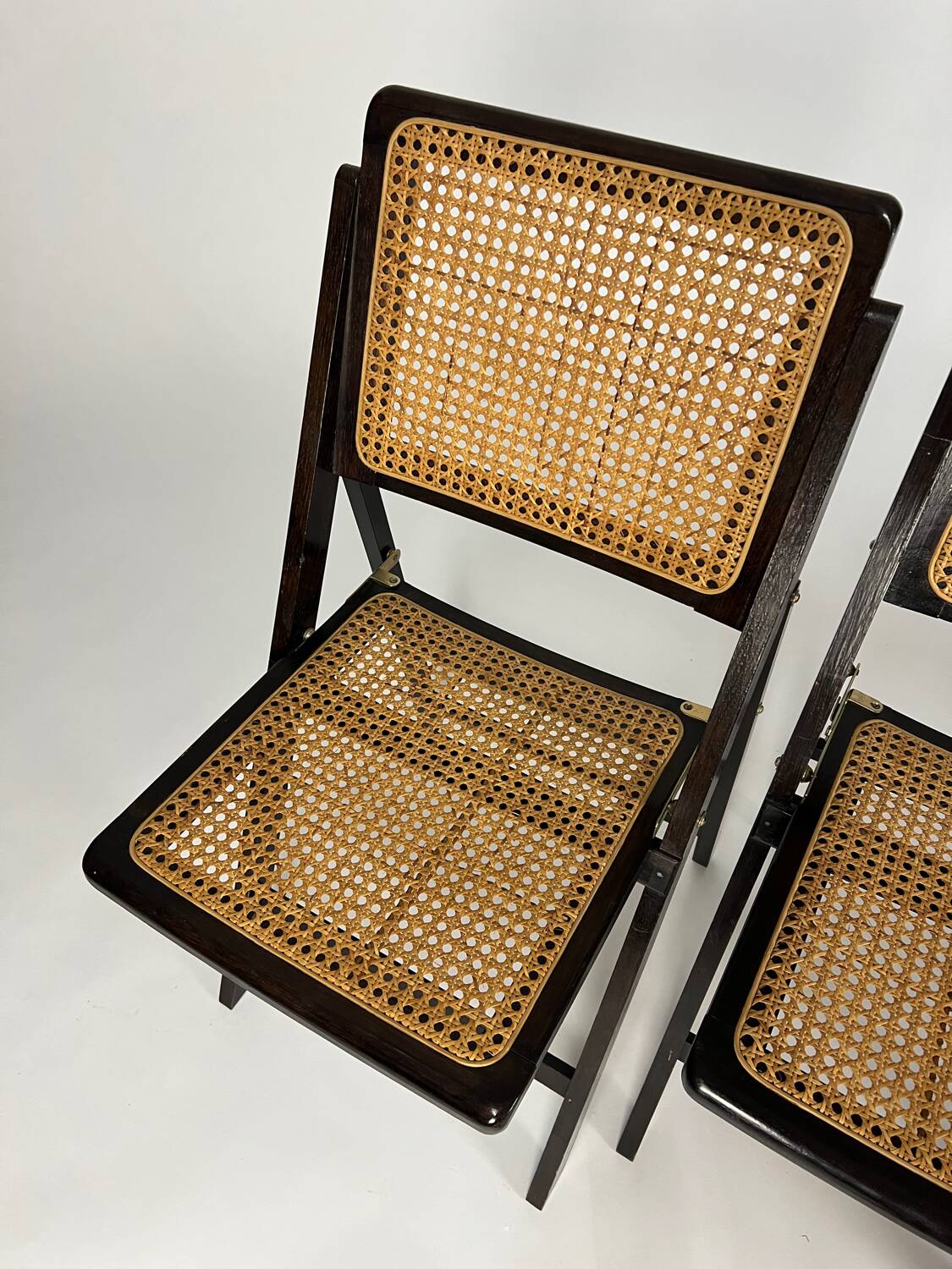 Set of four vintage folding chair with Viennese cane seat and backrest