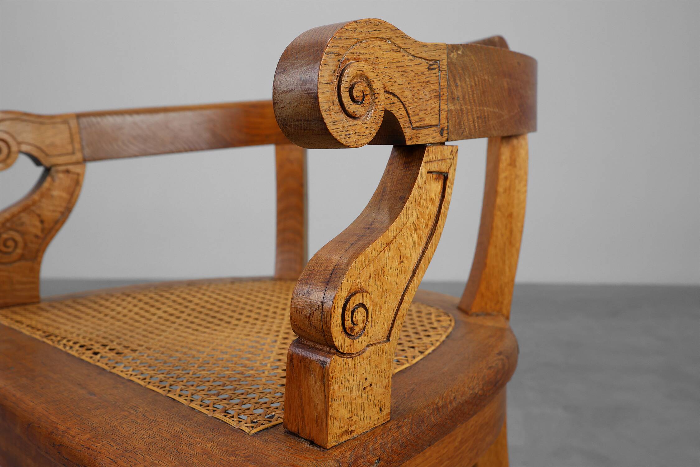 French Neoclassical Oak Chair with Wicker Seat, Late 19th Century