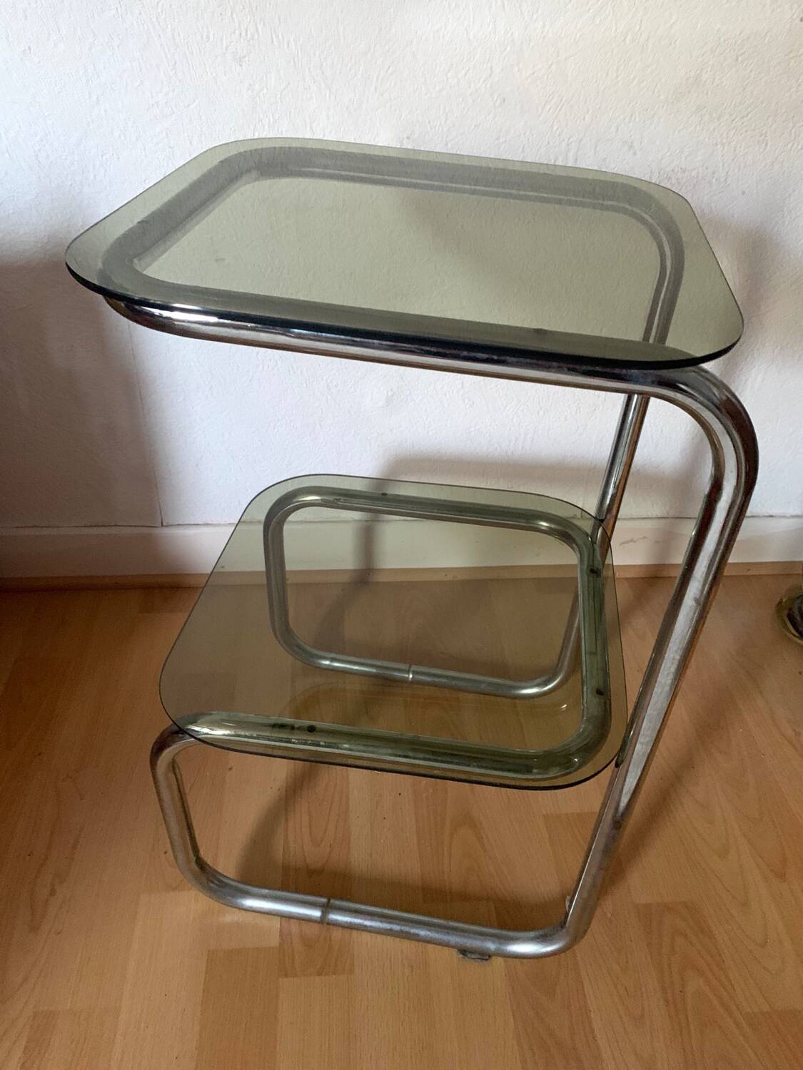 Vintage chrome and glass side table