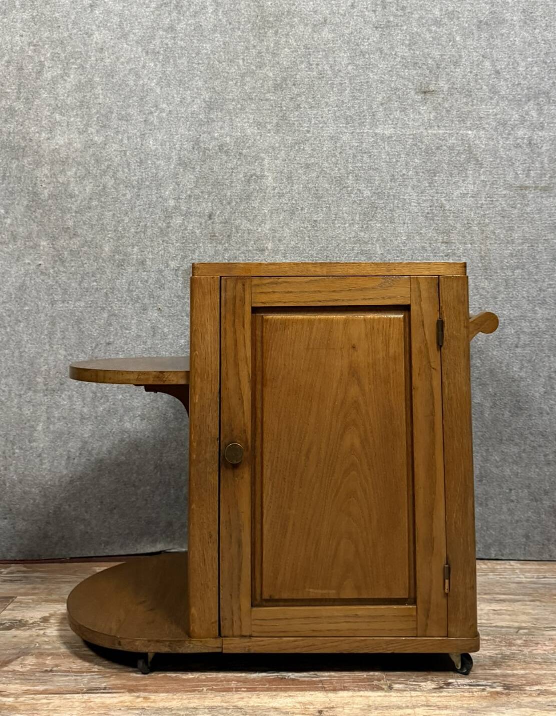 Art Deco period bar cabinet / trolley on wheels in oak circa 1940