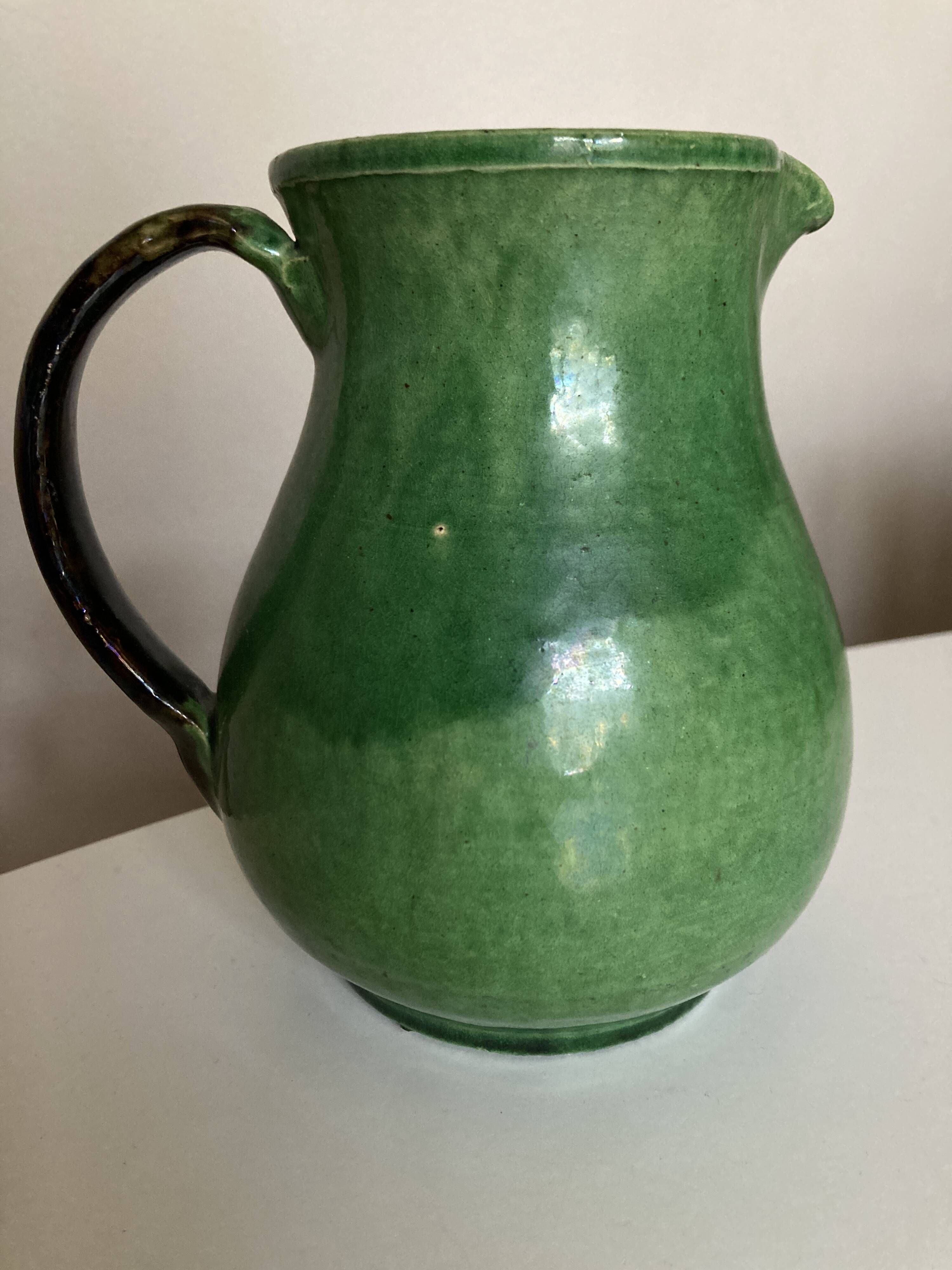 Etienne Noël pitcher vase in Dieulefit green glazed earth 1940