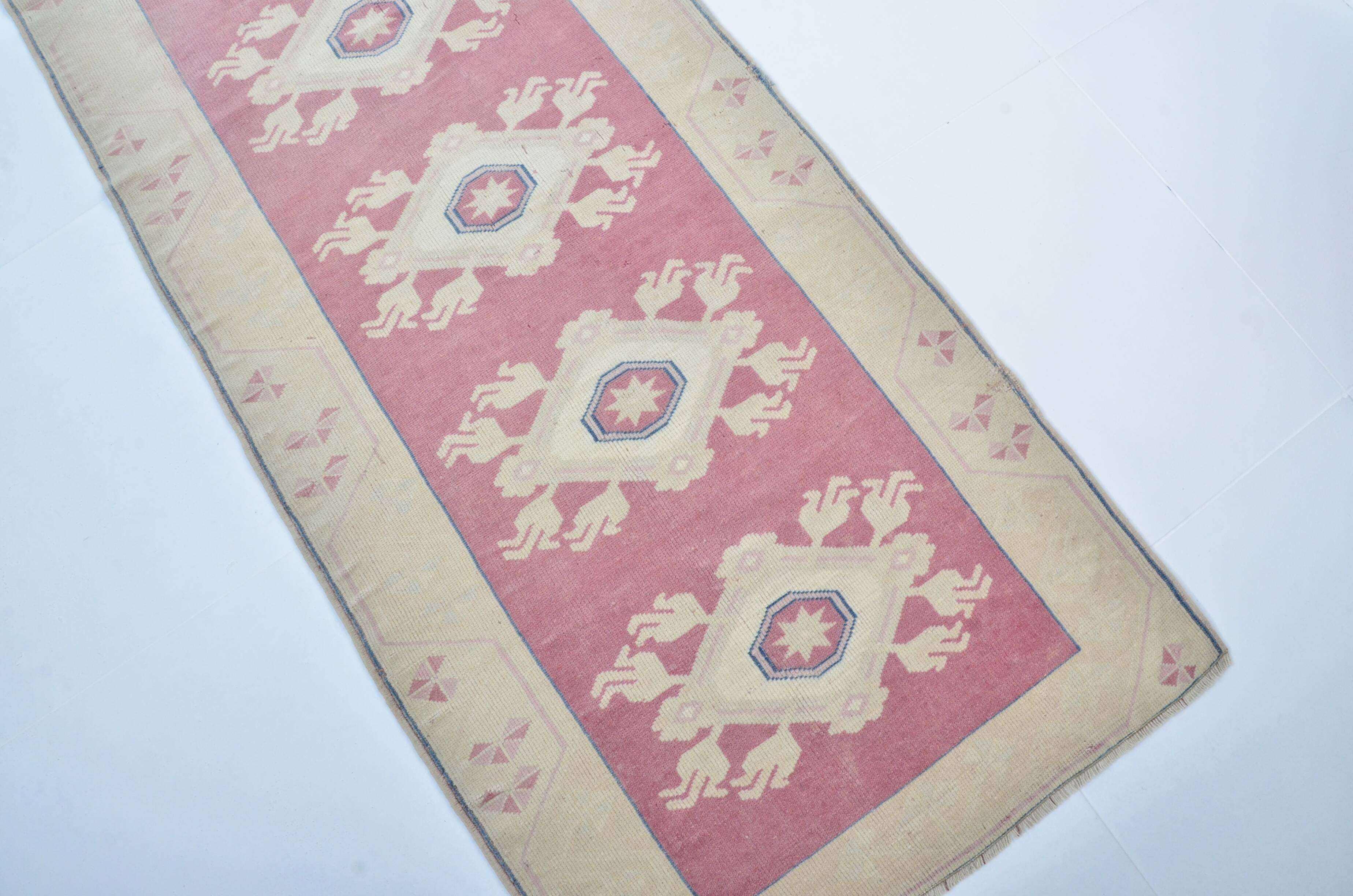Tapis de couloir Oushak floral vintage noué à la main sku 3349