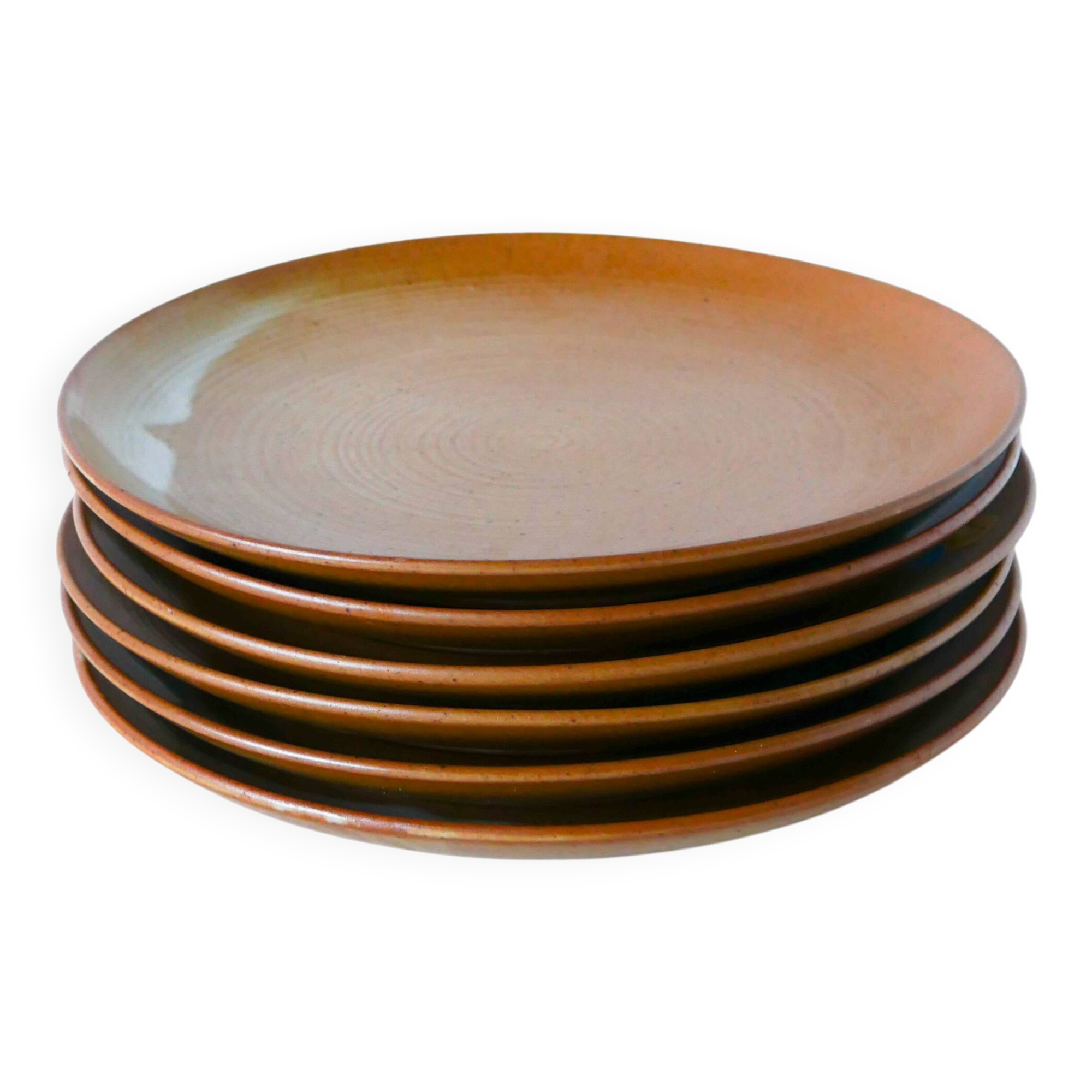 Lot de 6 assiettes plates en grès, 1970 - 24 cm