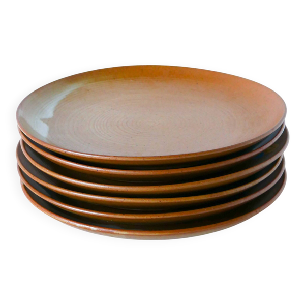 Lot de 6 assiettes plates en grès, 1970 - 24 cm
