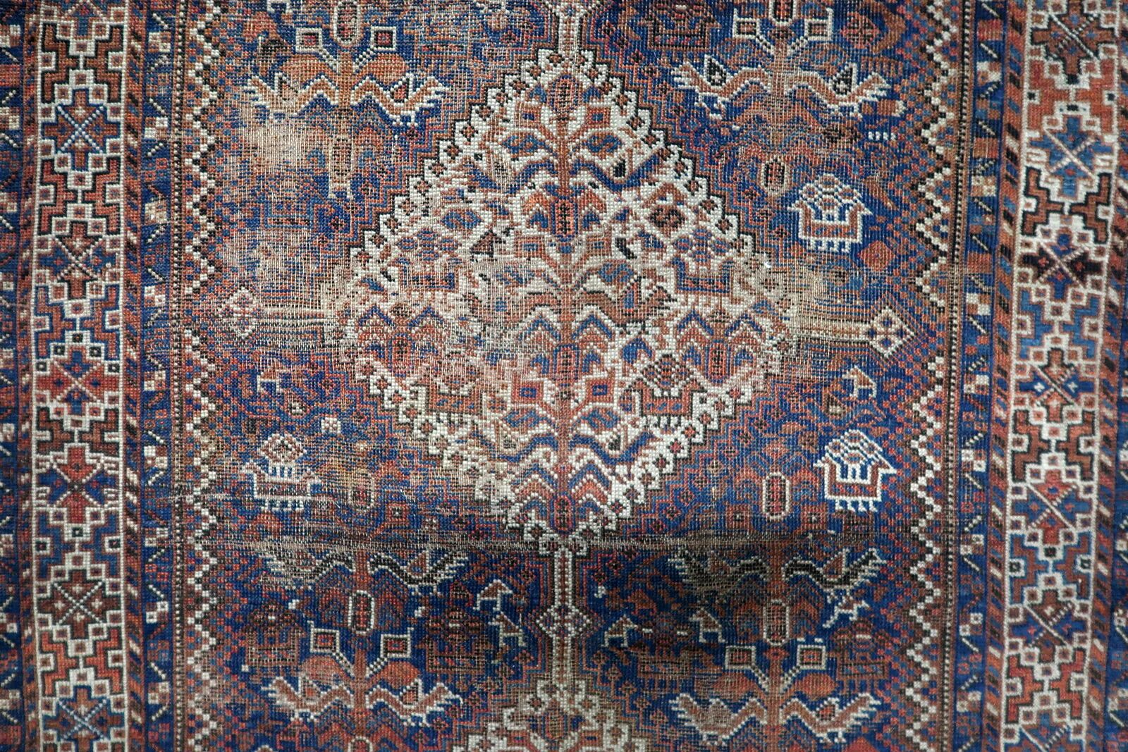 Antique Persian Khamseh handmade rug 110xm x 147cm 1880s