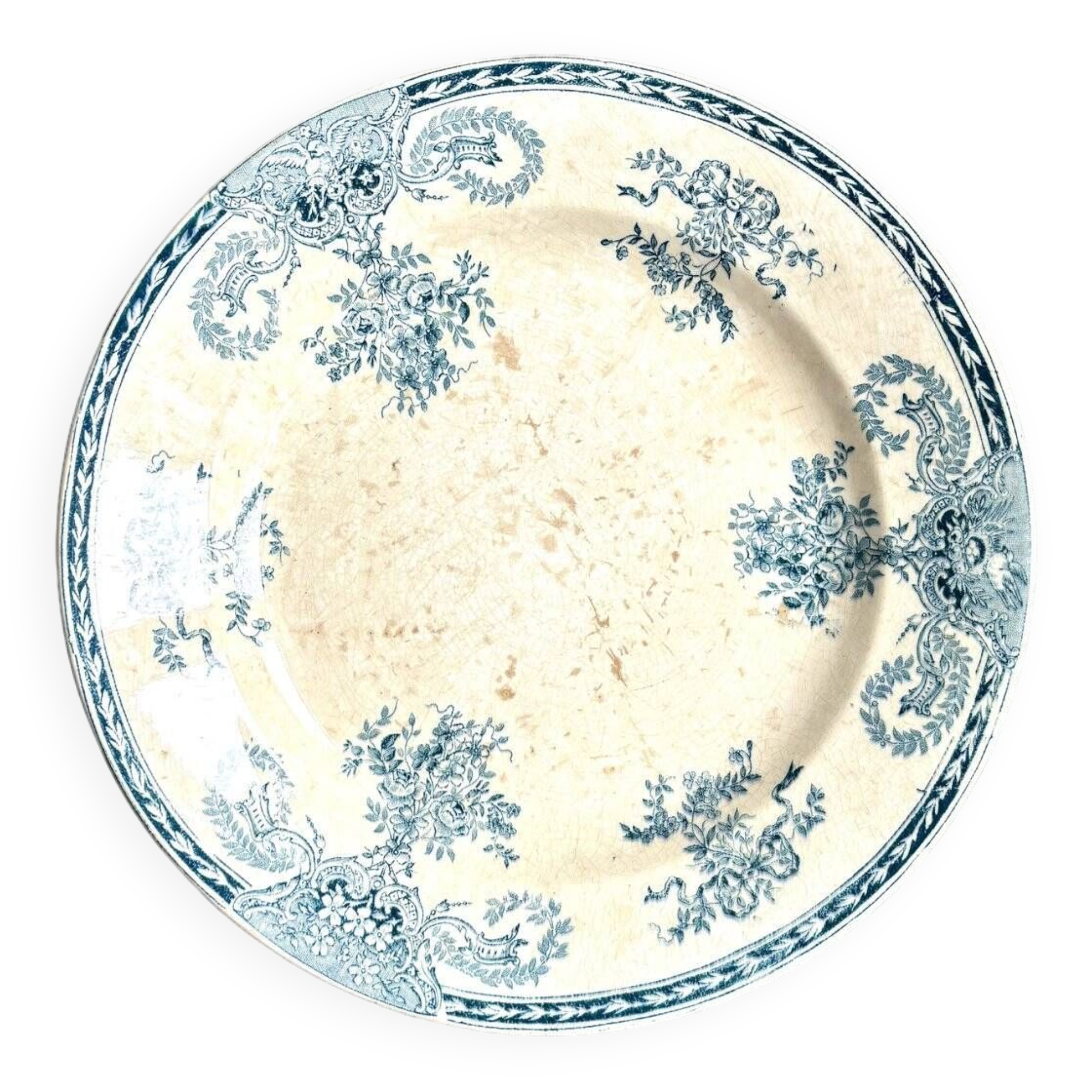 Longwy round dish in iron clay, "Fontainebleau" service