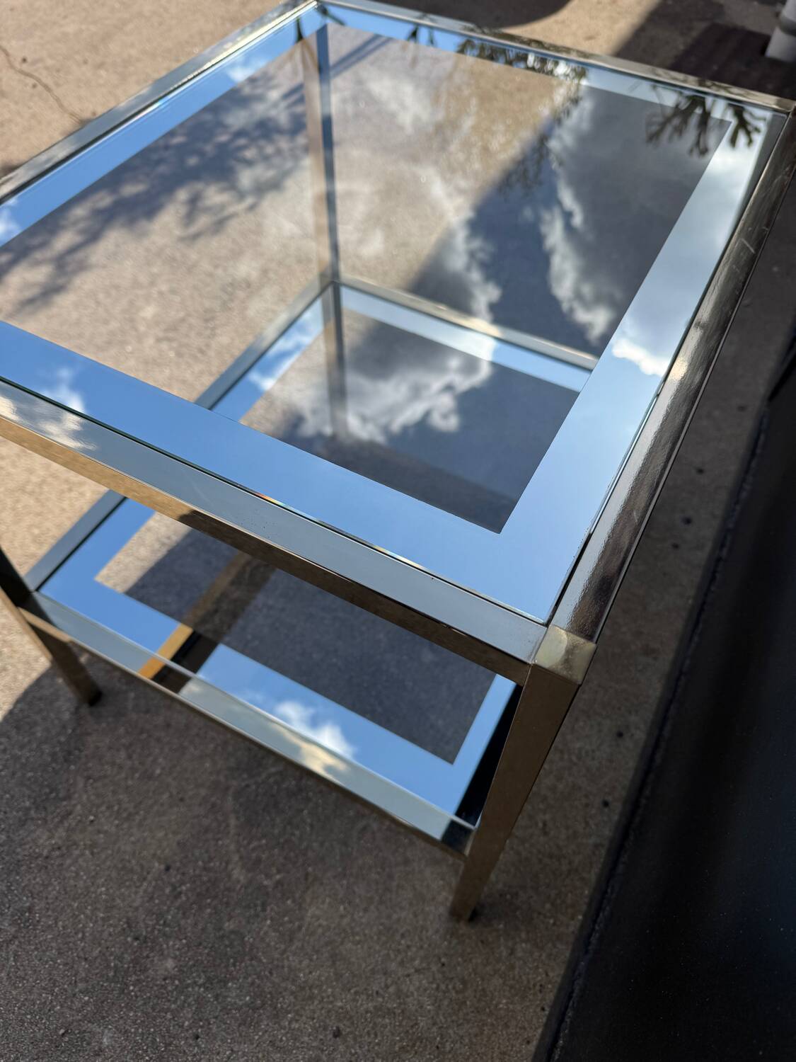 70s mirrored glass side table