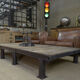 Table basse industrielle en métal et sapin 1950
