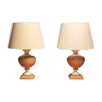 Pair of Tertre 1980 double patina resin lamps