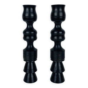 Paire de bougeoirs ethniques - noirci