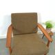 Teak Scandinavische fauteuil met bruin stoffen kussens, stoel 2