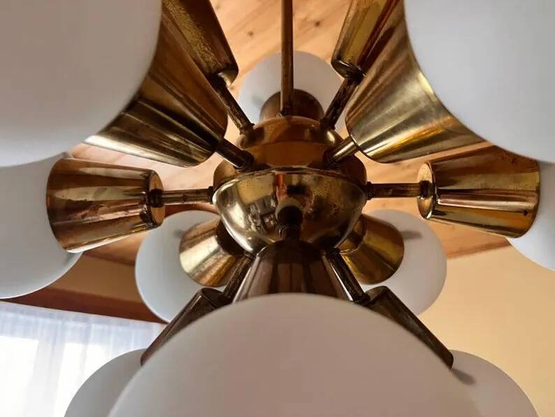 Space Age brass Design Chandelier Sputnik by Kamenicky Senov, 1970s
