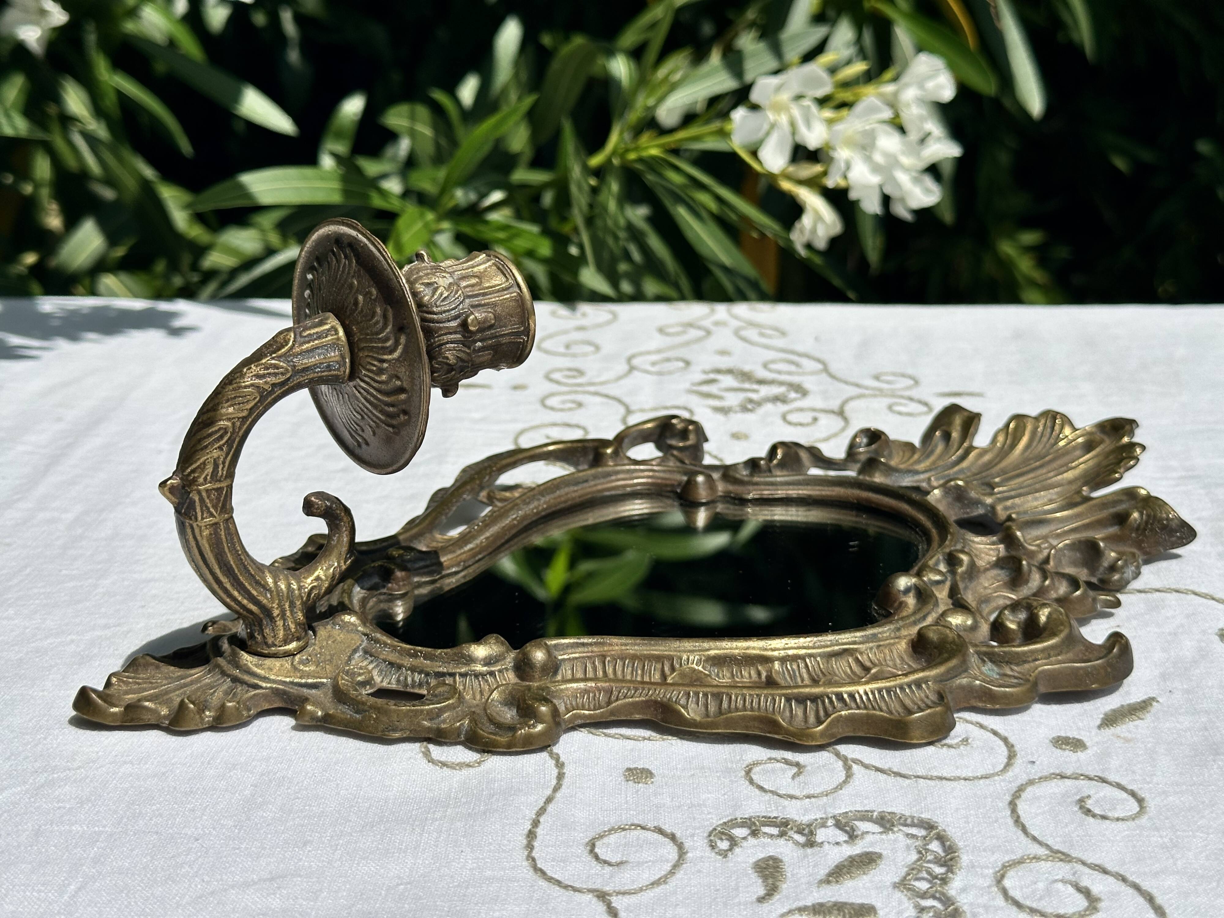 Magnificent Vintage Brass Mirror Candlestick - Baroque - Home Decor