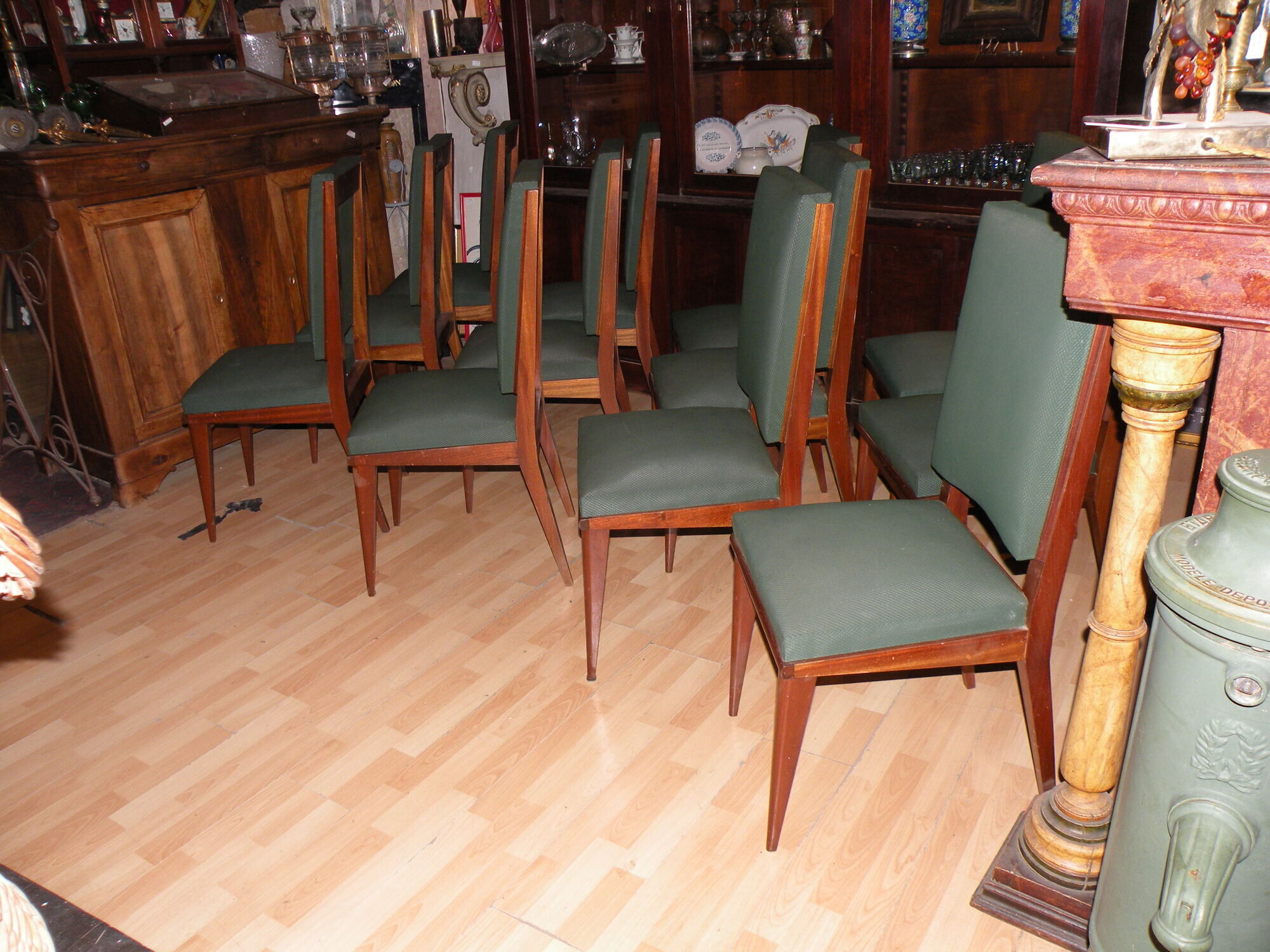 Set of 12 high quality mahogany and skai chairs 1940-1950