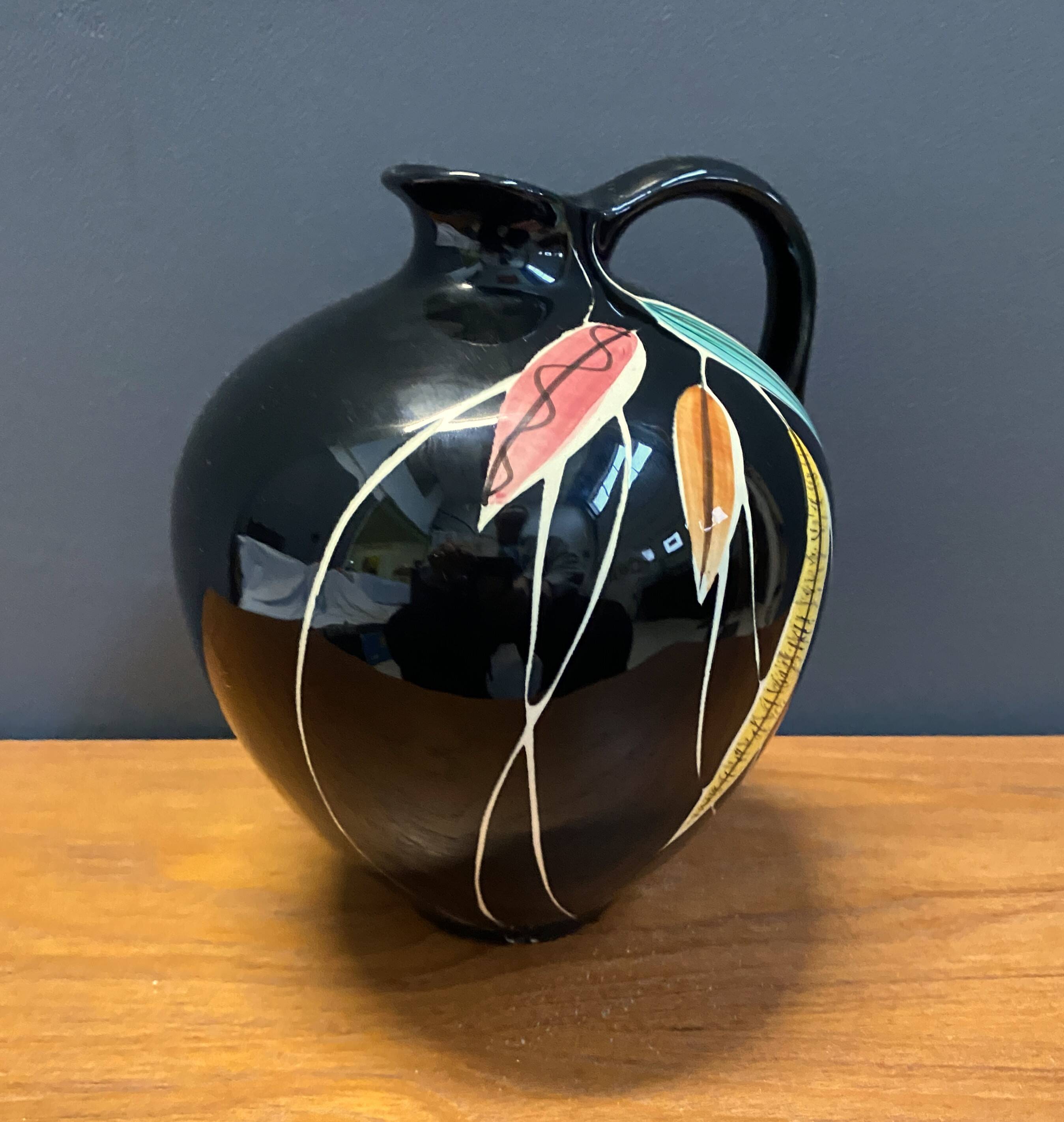 Vase by Georg Schmider Zell model 4089 Black with colorfull leaf patern