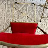 Set of 2 folding opera chairs in red velvet and brass