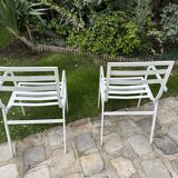 Pair of garden armchairs in white lacquered aluminum - HUGONET