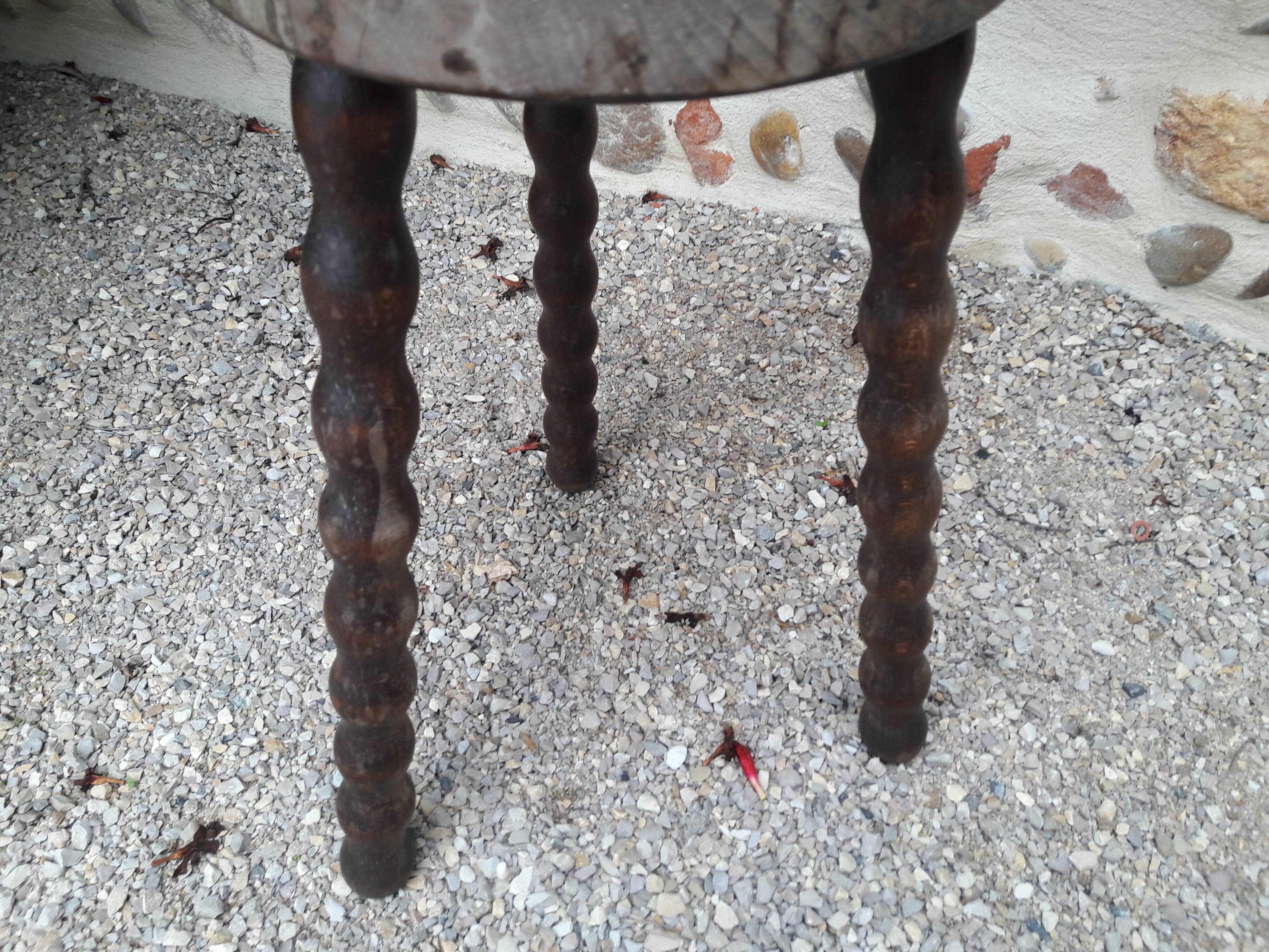 Turned wood tripod stool