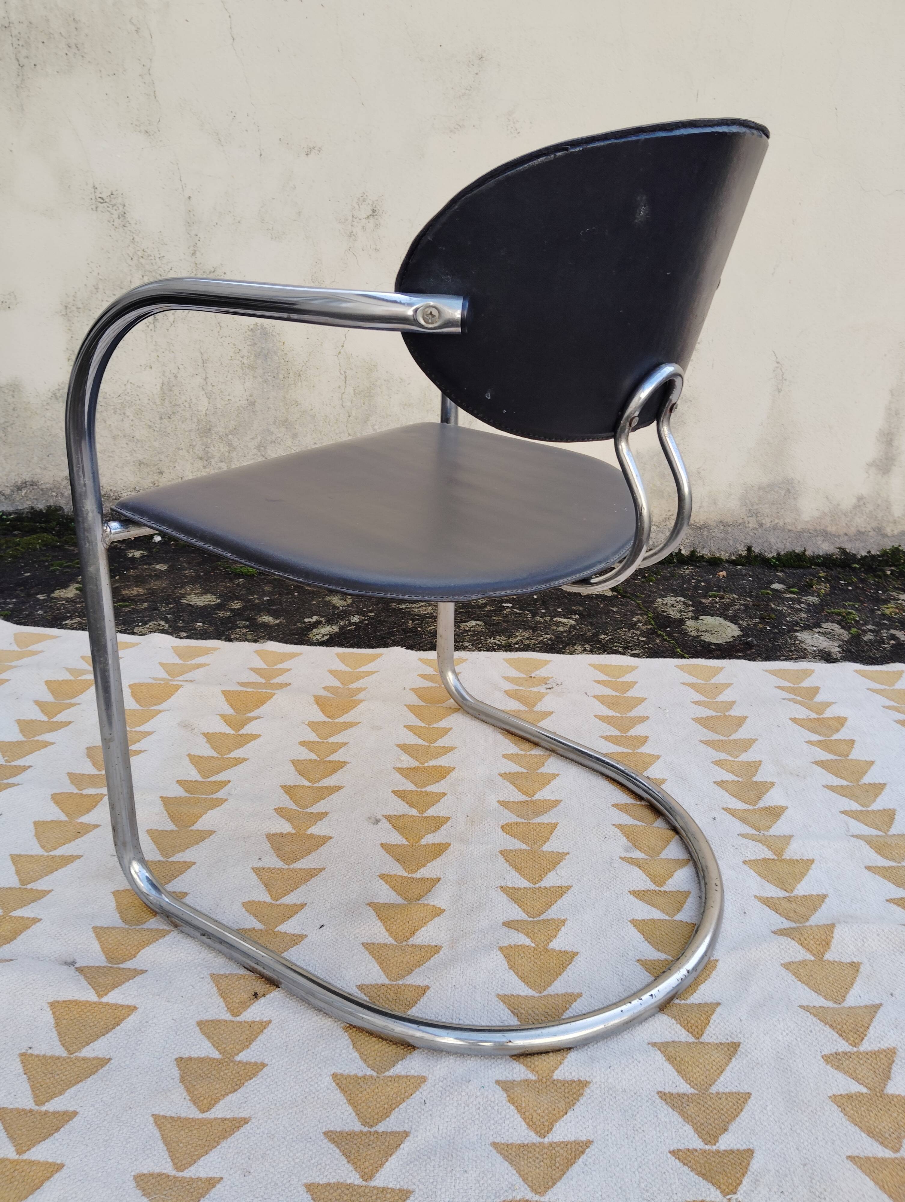 Vintage tubular leather metal sled chair