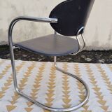 Vintage tubular leather metal sled chair
