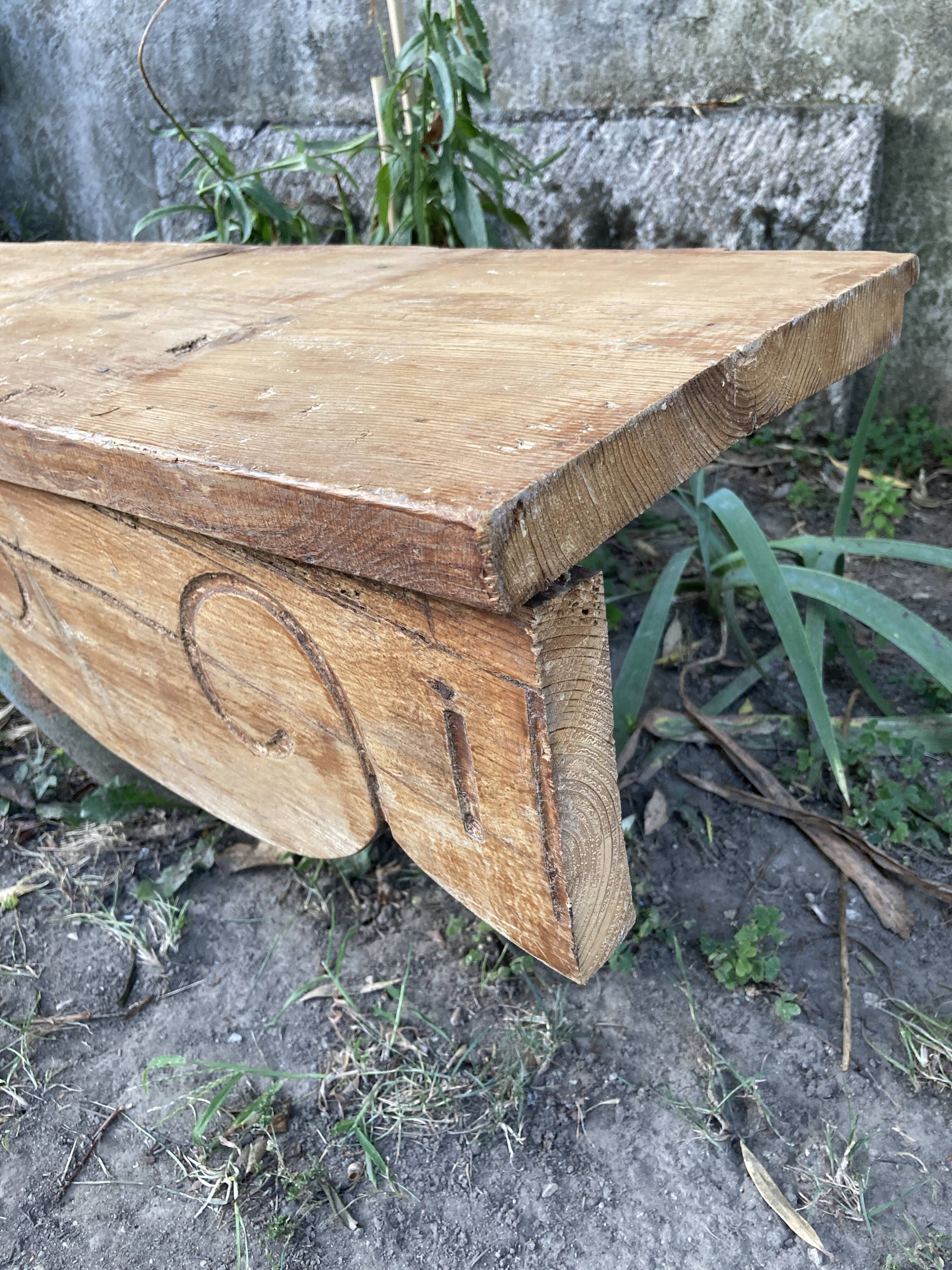 Antique shelf carved wood - raw oak - L 102 x D 28
