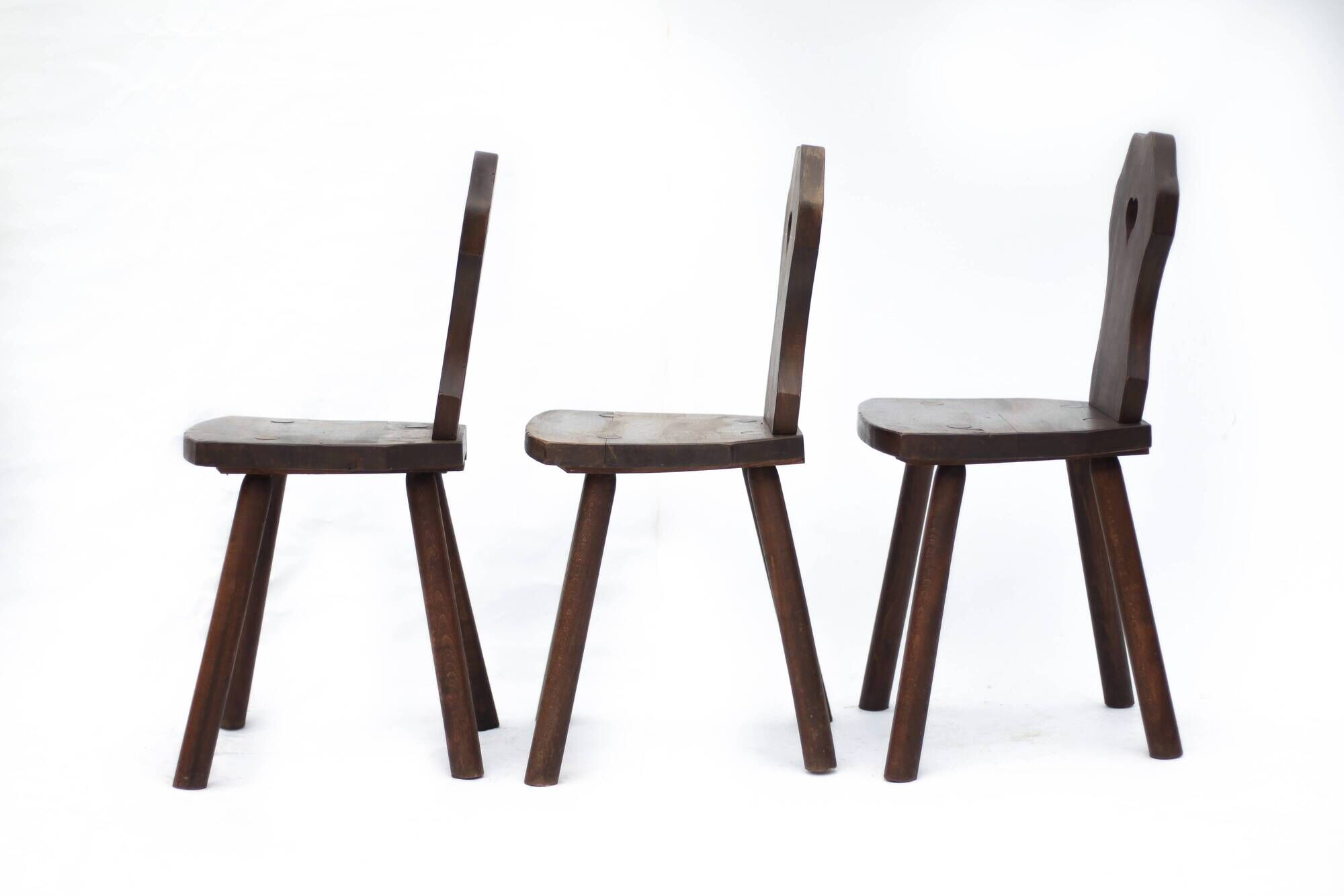 Set of 3 vintage brutalist mountain chairs, wooden chair, chalet